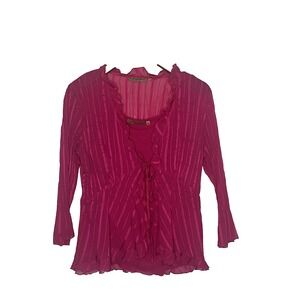 Vtg Y2K Notations Sheer Cardigan Ruffle Blouse Set Match‎ Cami Tank Large Fairy